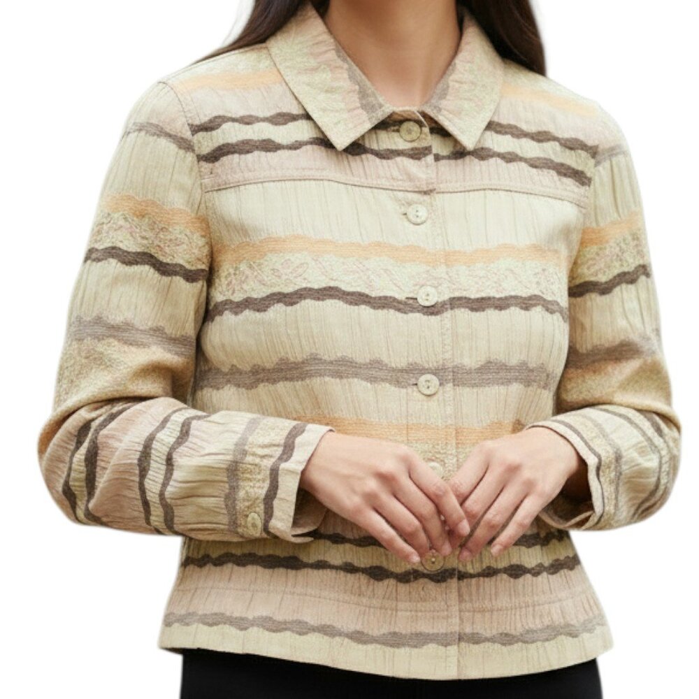 ERIN BY ERIN LONDON Beige Brocade Button Front Jacket - Size Petite Medium